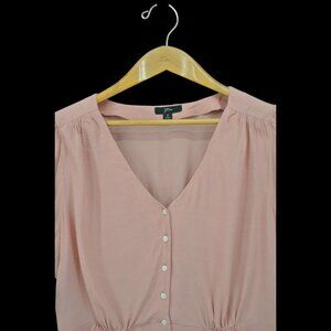J.Crew Blush Pink Short-Sleeve Button Front V-Neck Blouse (Size S)